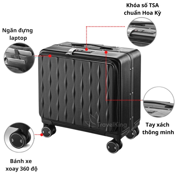 Vali kéo du lịch doanh nhân TRAVELKING808 khung nhôm khóa sâp chính hãng - VALIKING