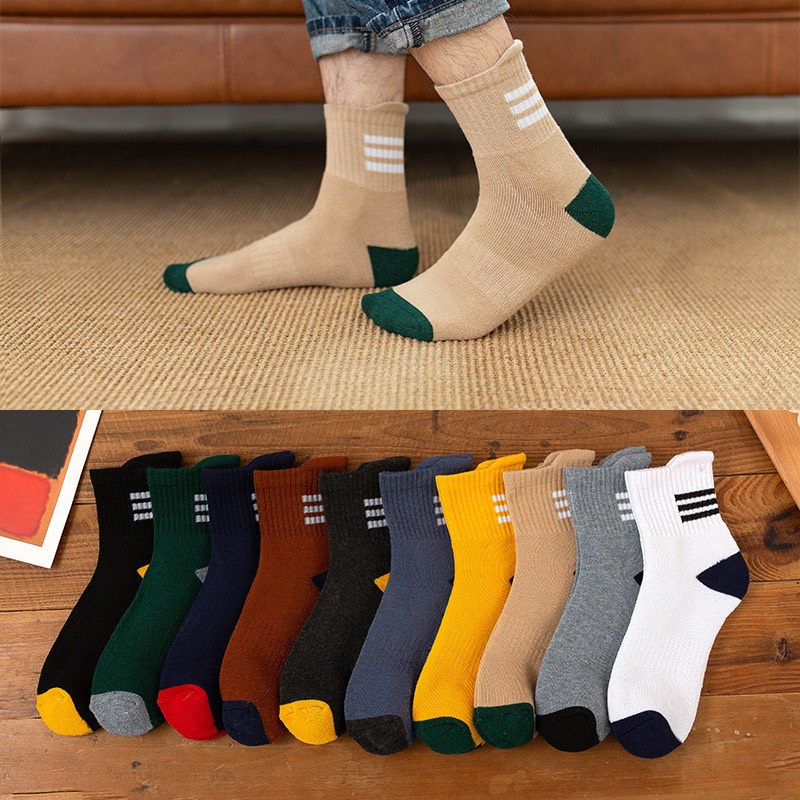 Tất Cổ Cao Vớ Cổ Cao Nam Nữ Màu Phôi Sọc Gót 366 Vải Cotton Co Giãn Thời Trang - Hazo