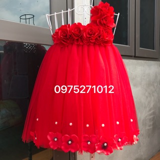 Váy cho bé gái ❤️FREESHIP❤️ Váy tutu đỏ hoa hồng 6 bông