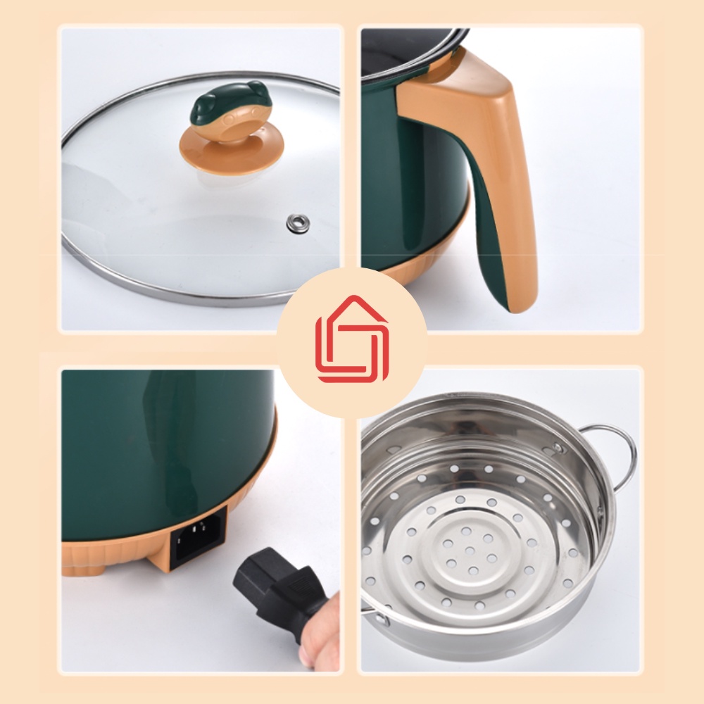 Nồi điện đa năng mini 2 tầng tặng kèm khay hấp ( chiên, xào, nấu ăn, nấu cơm, lẩu mini )