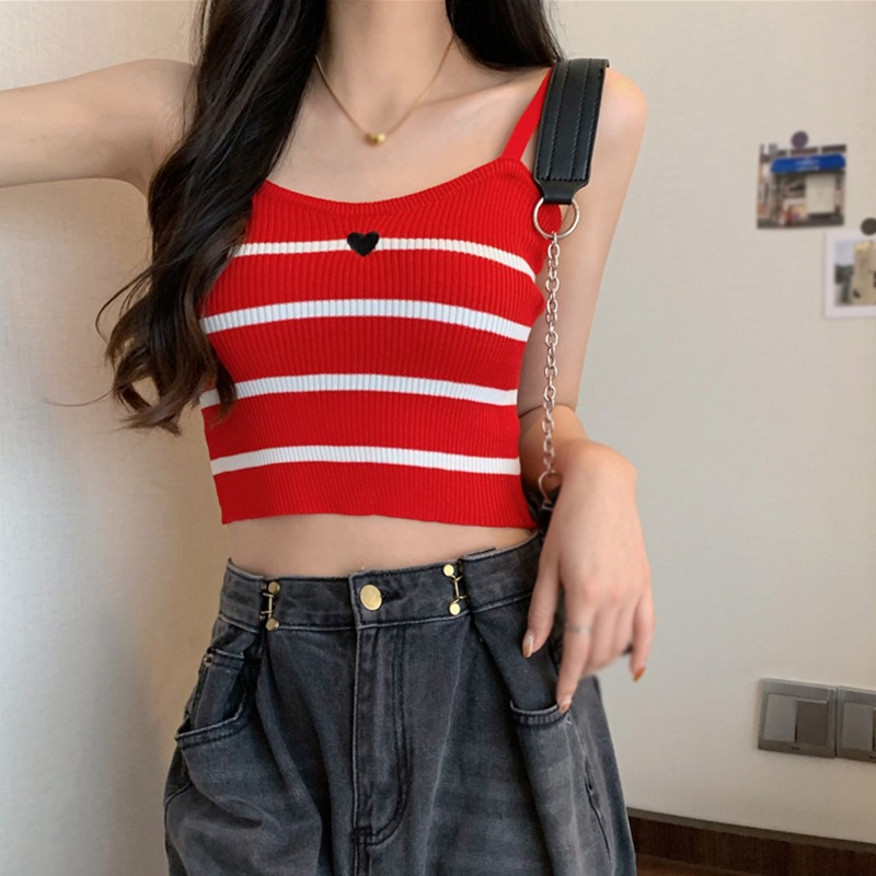 Áo Croptop Dệt Kim Cổ Chữ V Thêu Họa Tiết Trái Tim Thời Trang Cho Nữ