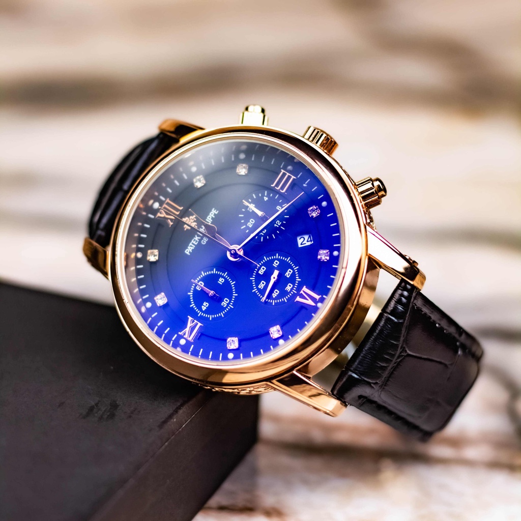 Combo Đồng hồ nam dây da PAT001 mặt kính Sapphire chống xước  Thời Trang và Ví Da tặng kèm