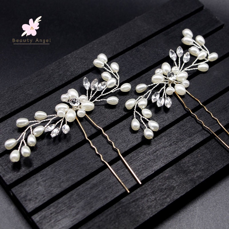 Trâm Cài Tóc Hình Hoa Đính Ngọc Trai Pha Lê Cho Cô Dâu