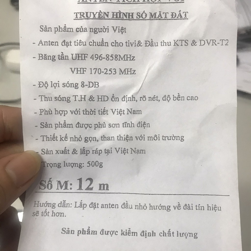 [kho sẵn sàng] Anten tivi kỹ thuật số DVB T2 ngoài trời - 12m dây cáp - Jack nối - Có nhựa bảo vệ Anten