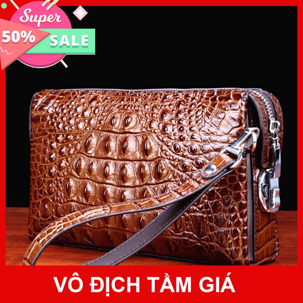 Ví Cầm Tay Clutch Nam Cao Cấp Da VÂN CÁ SẤU Mềm Đẹp Nhiều Ngăn đựng Điện Thoại Tiền Siêu Tiện Dụng