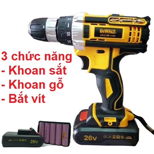 Máy khoan pin Dewalt 3 chức năng khoan gỗ, khoan sắt, bắt vít