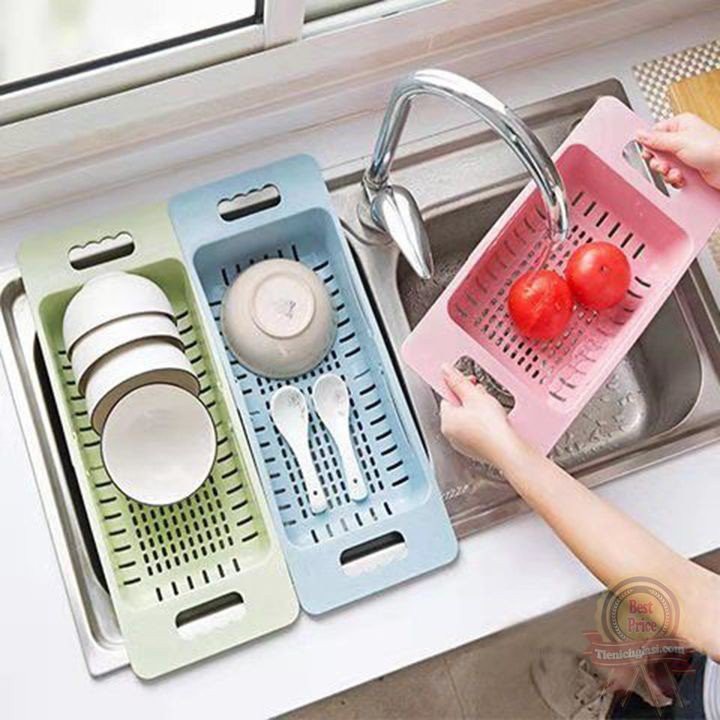 Khay, rổ gác bồn rửa chén bát gấp gọn, điều chỉnh được kích thước tiện lợi (Khay Gác Bồn Rửa)