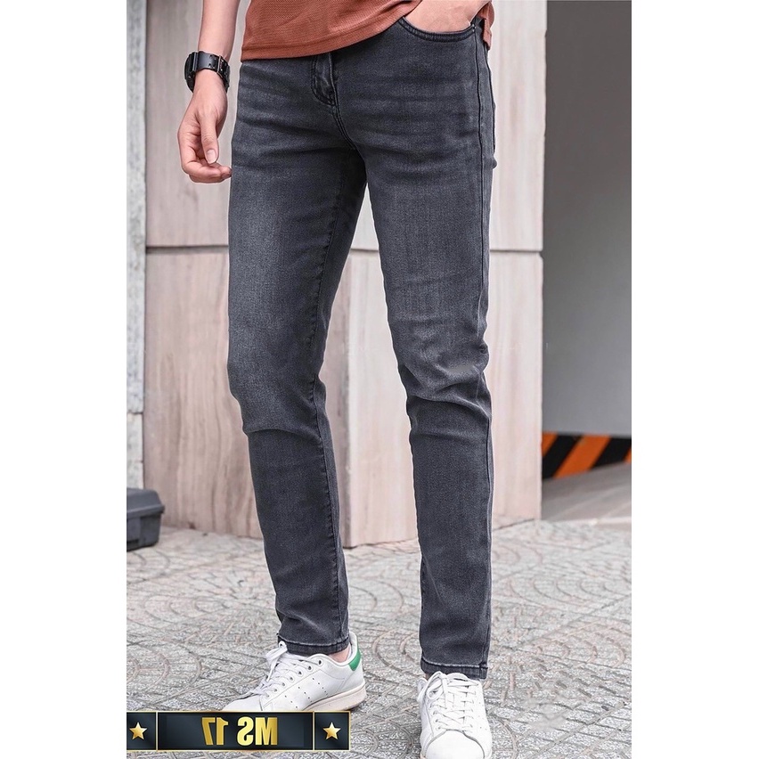 Quần jean dài nam trơn màu xám, quần bò ống côn nam chất vải denim mẫu y hình M17
