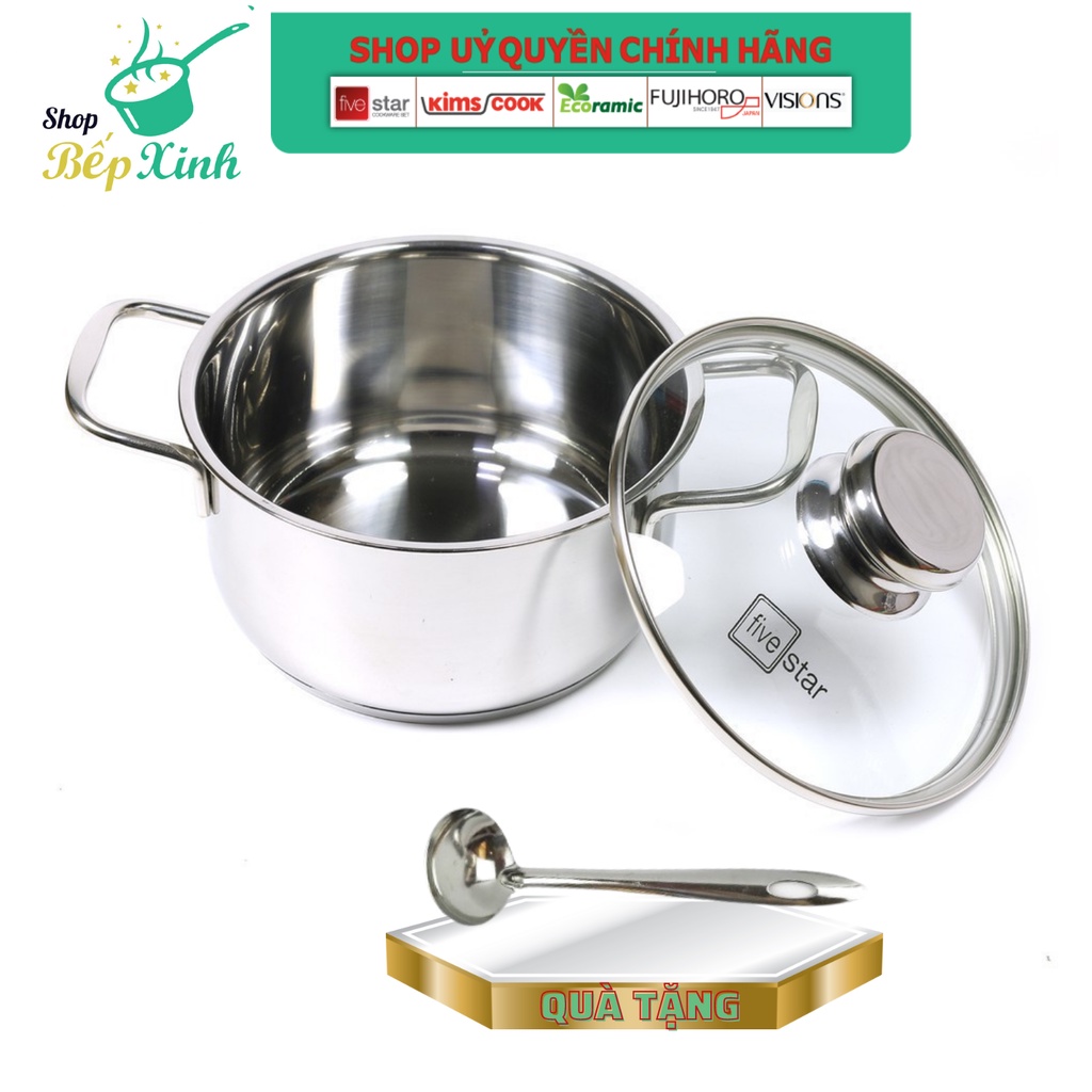Nồi inox FiveStar Standard 3 đáy sandwich bếp từ, tặng 1 muỗng canh ( 16cm/18cm/20cm/24cm )- nồi inox bếp từ cao cấp