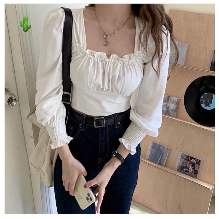 Áo kiểu  nhúng bo ngực, tay phồng, 2 màu ⚡️⚡️⚡️⚡️P777766