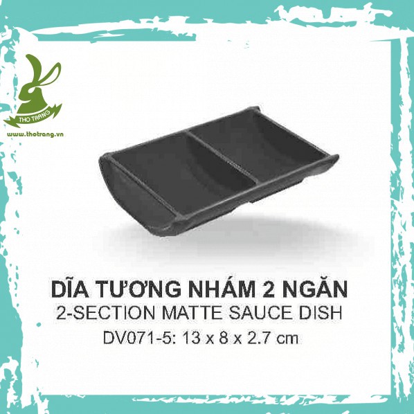 [Ưa Chuộng] Dĩa Nước Chấm 2 Ngăn Nhựa Melamine Màu Đen Nhám 13*8*4cm Srithai Superware DV036-7.5 - Chính Hãng