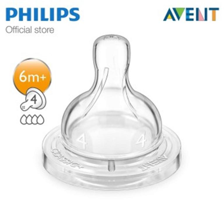 Bộ 2 chiếc núm ty thay thế Avent Silicone dành cho trẻ từ 6 tháng tuổi 4 lỗ