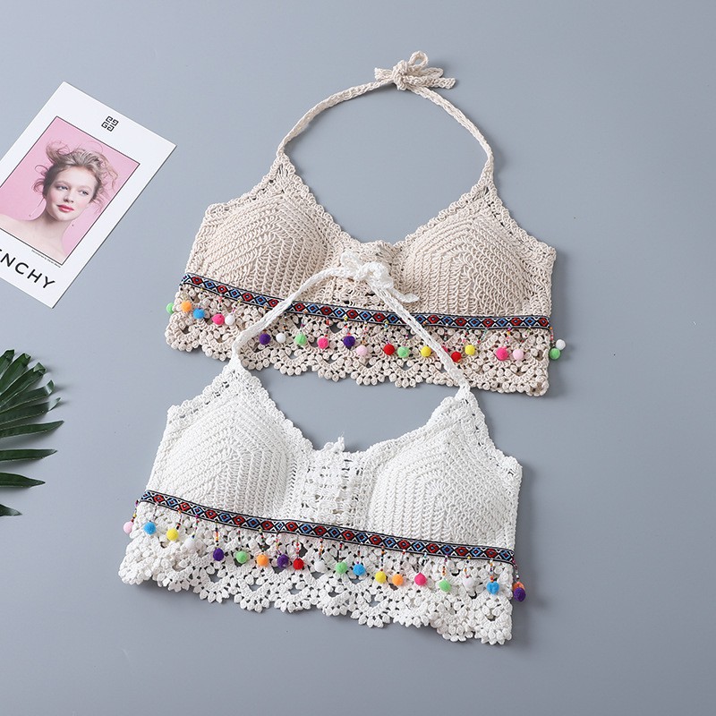 Áo bikini len móc có sẵn đệm lót, mix viền thổ cẩm đẹp, áo bơi len phong cách sexy quyến rũ, chất len dai khỏe | BL005