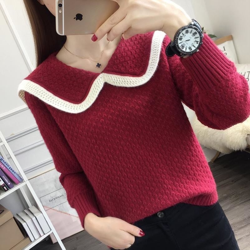 【ZHELIHANGFEI】Áo Len Tay Dài Form Rộng Cổ Búp Bê Dễ Phối Đồ