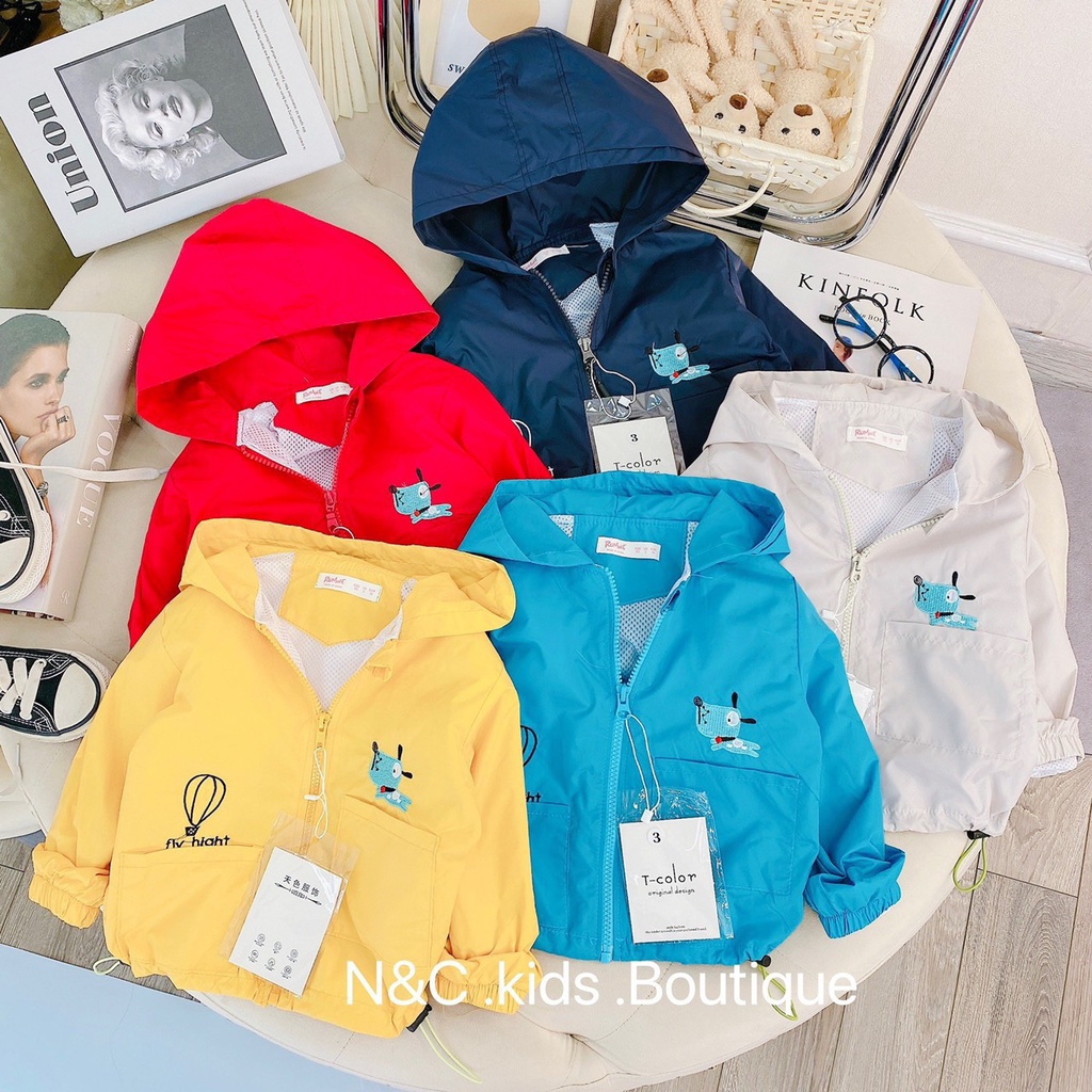 Áo khoác trẻ em,chống thấm, áo khoác gió 2 lớp áo gió cho bé, thêu hình rõ nét dễ thương,
