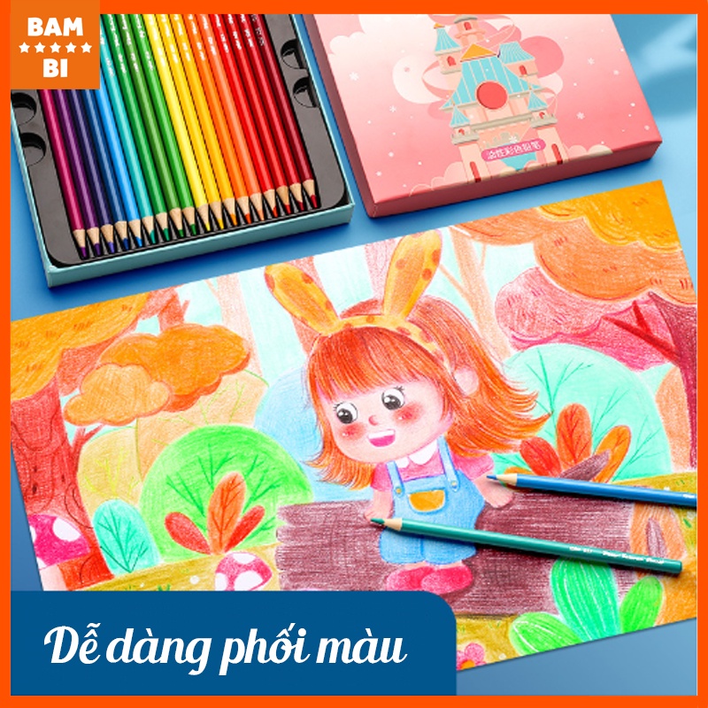 Bút chì màu gốc dầu cao cấp Bambi gỗ tự nhiên 24/36màu thích hợp cho vẽ chuyên nghiệp, thiết kế, phác họa