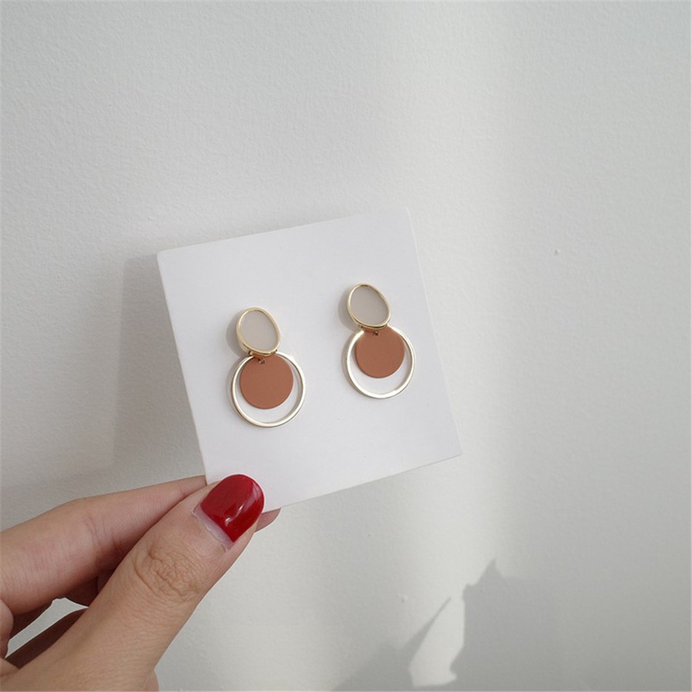 Bông Tai Hình Tròn Lớp Đơn Giản Phong Cách Hàn Quốc