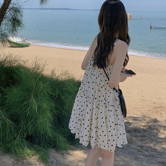 Váy Hai Dây Babydoll Hoa Nhí Đáng Yêu Dáng Lỡ Phong Cách Hàn Quốc, Đầm Tiểu Thư Ulzzang Bèo Nhún Vintage