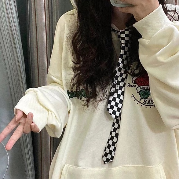 ZHELIHANGFEI Áo Hoodie Tay Dài Thêu Họa Tiết Phong Cách Nhật Bản