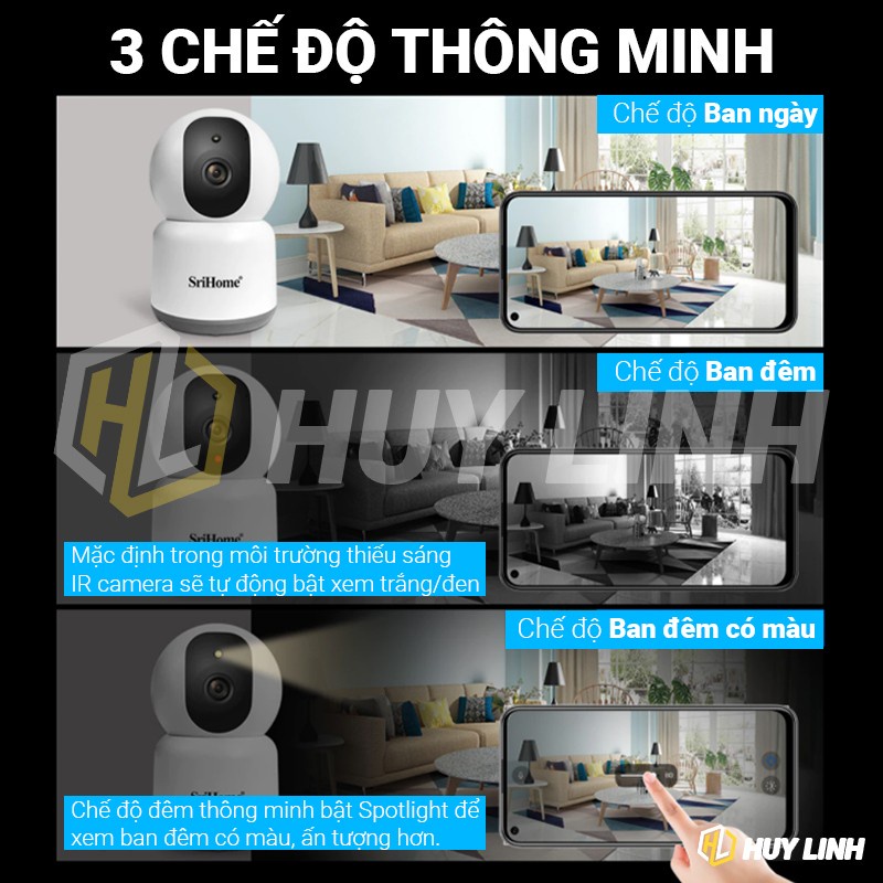 Camera Wifi Srihome SH038 4.0Mp - 2K  Hỗ Trợ wifi  5G - tiếng việt - rõ nét - tốc độ cao -