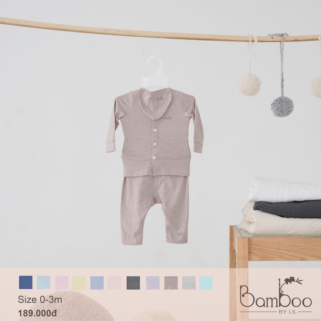 [Bamboo by Lil] Bộ sơ sinh cài giữa Sợi Tre kèm yếm bé trai /bé gái