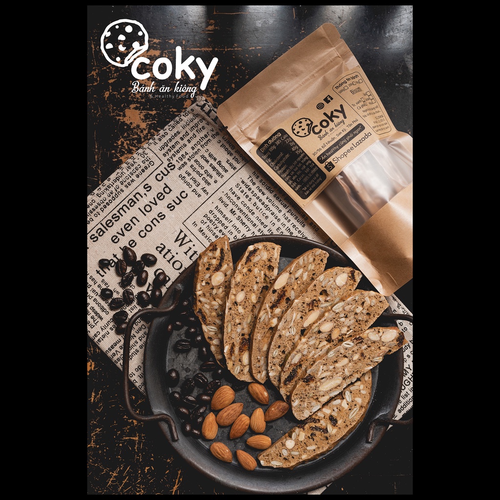 Bánh Biscotti ăn kiêng nguyên cám Cà phê, bánh cho người tiểu đường