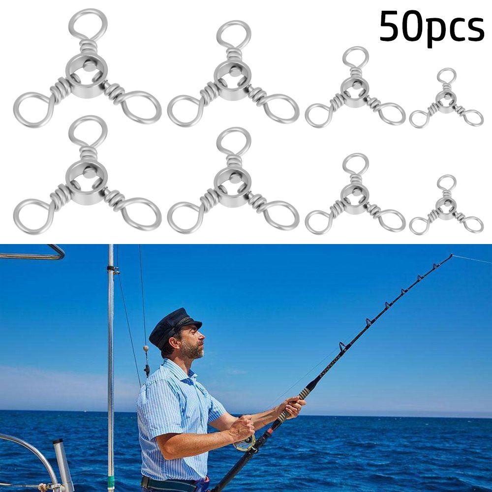 LETTER 50Pcs Hot Three Way Bearing Swivel Splitter Fishhook Connector T-shape Fishing Swivels Bearing Barrel Srolling Trident Durable Cross Line