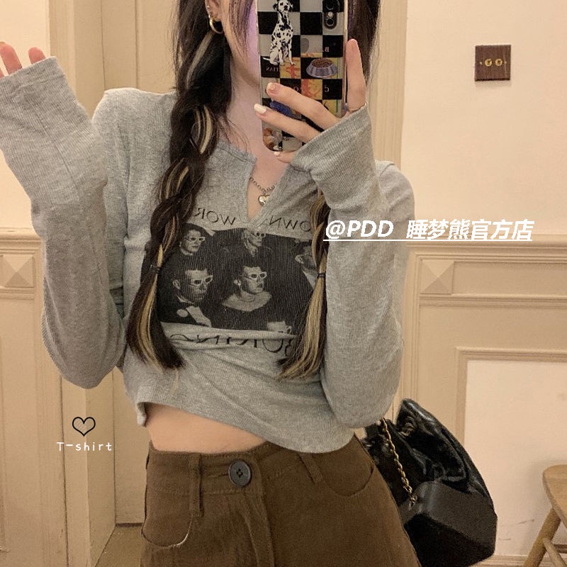 COZOK Áo Thun Tay Dài Phong Cách Vintage Thời Trang Cho Nữ