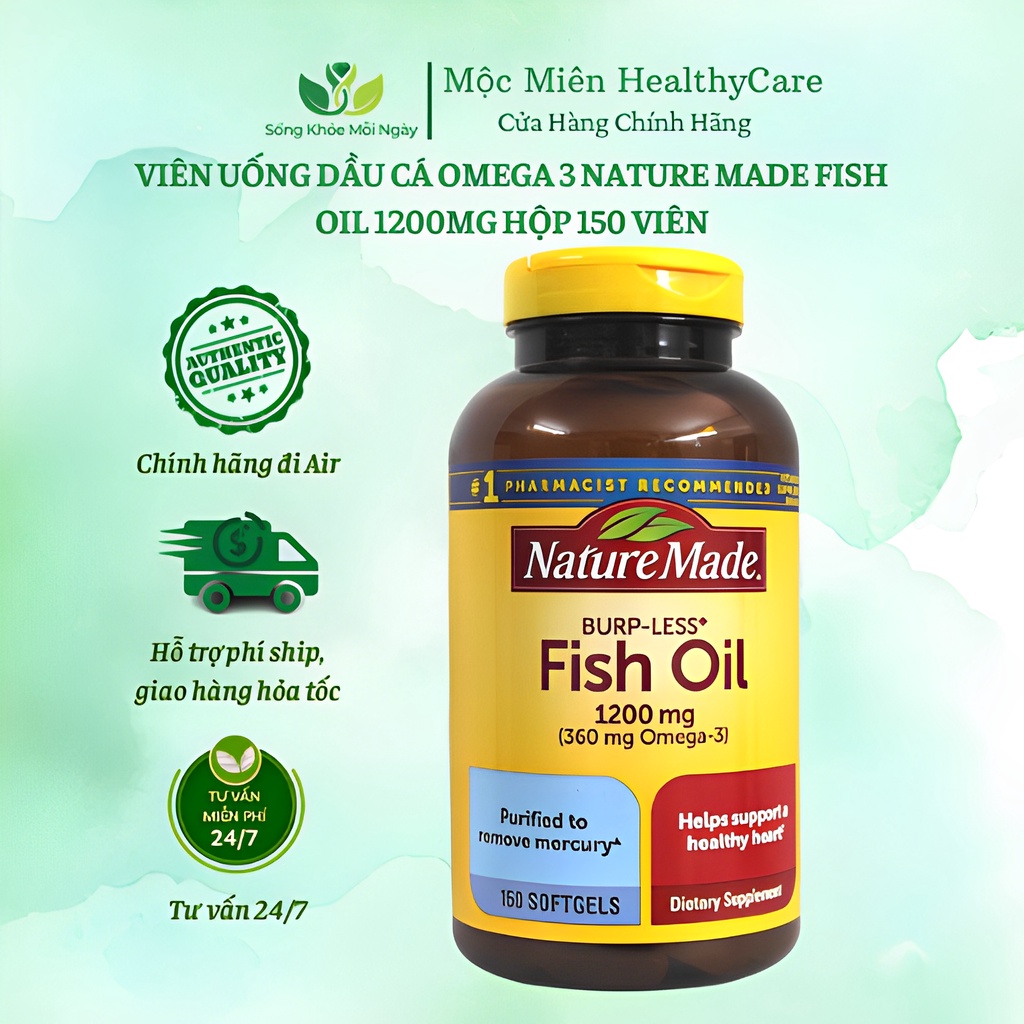 Viên uống Dầu Cá Nature Made Fish Oil 1200mg 360mg Omega 3 150 viên