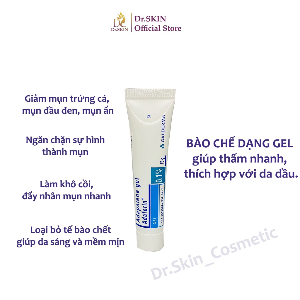 Adapalene Gel 0.1 Adaferin  - Differin Gel 0.1 % Giúp giảm mụn ẩn mụn trứng cá mụn đầu đen làm sáng da mờ thâm hiệu quả.