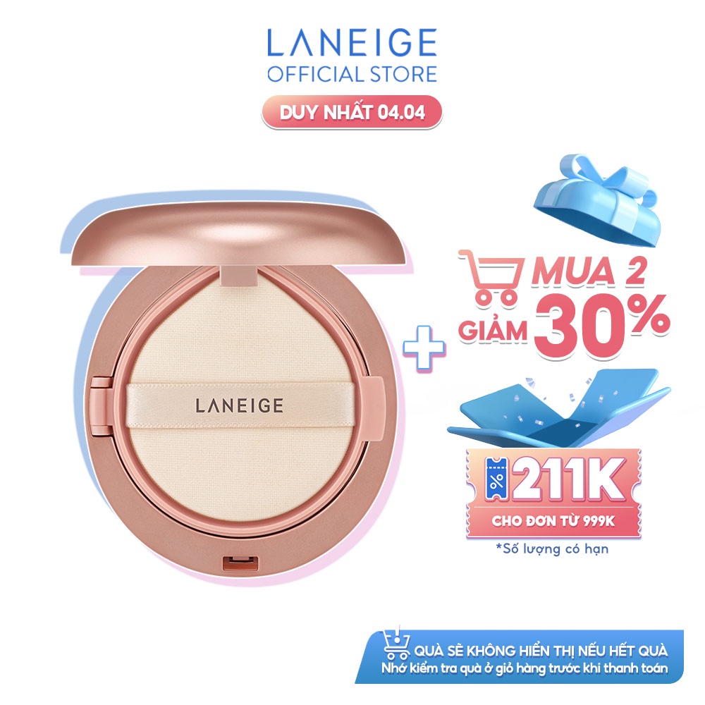 Kem phấn nền 2 lần che phủ Laneige Layering Cover Cushion &amp; Concealing Base (16.5g) - màu số 21