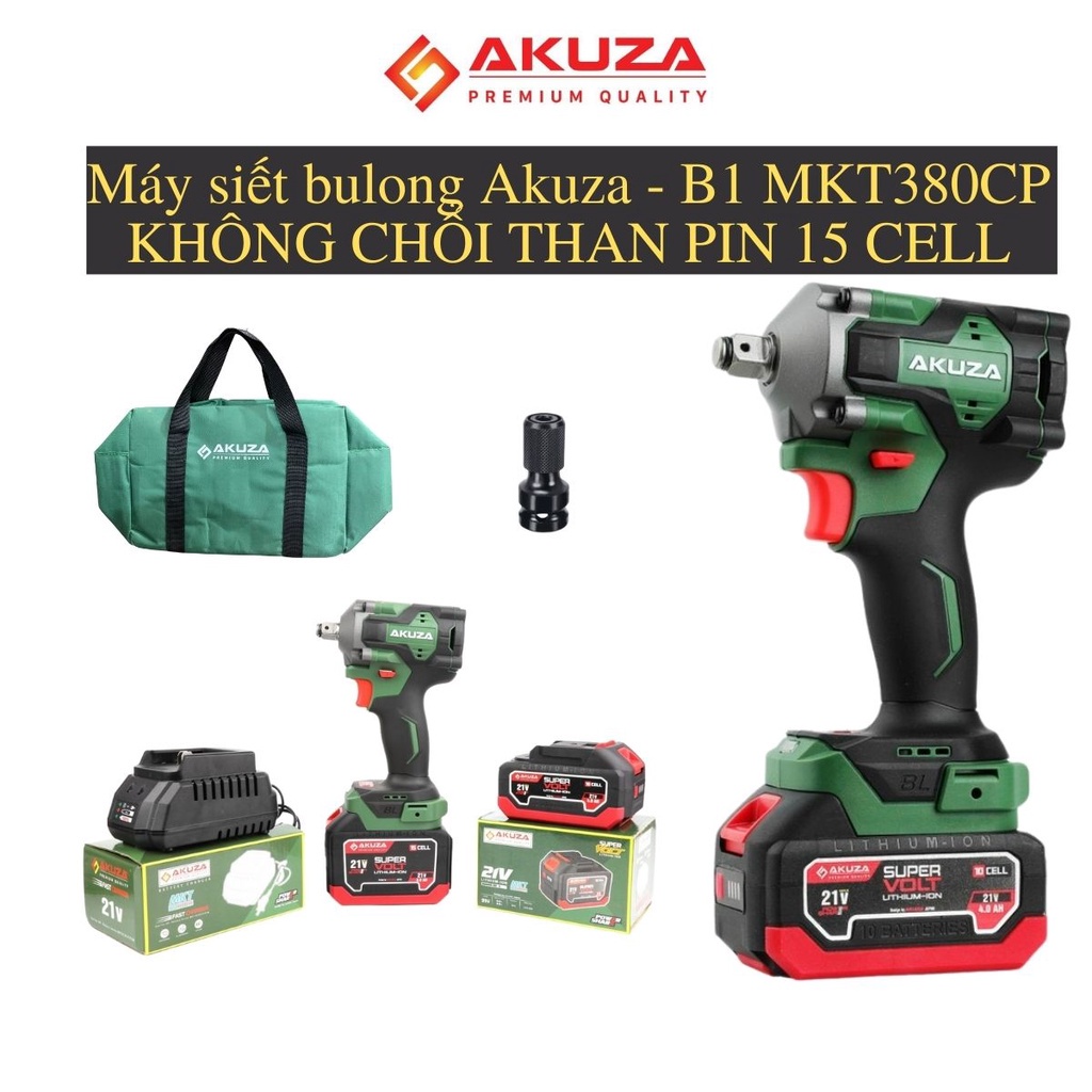 MÁY SIẾT BULONG PIN AKUZA AK B1 - 380Nm CP, SIẾT BULONG KHÔNG CHỔI THAN - SIẾT BULONG, KHOAN, VẶN VÍT