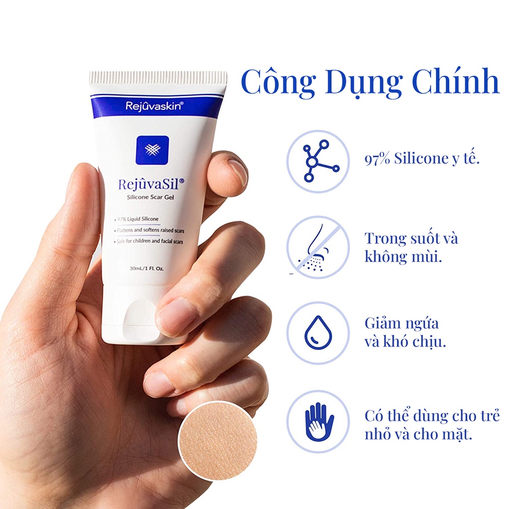 Combo Gel ngăn ngừa sẹo và làm xẹp sẹo lồi, sẹo phì đại REJUVASKIN Rejuvasil 10ml