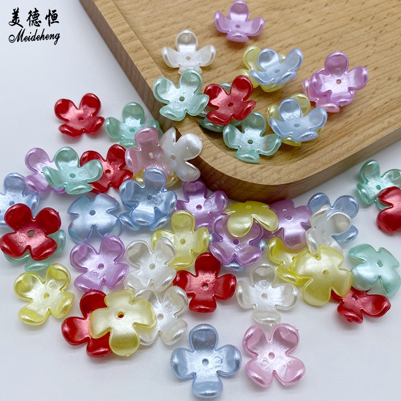 (50g~150 cái)Hoa nhựa ngọctrai 4 cánh 17mm, Nguyên liệu làm trang sức cổ trang, Nguyên liệu diy