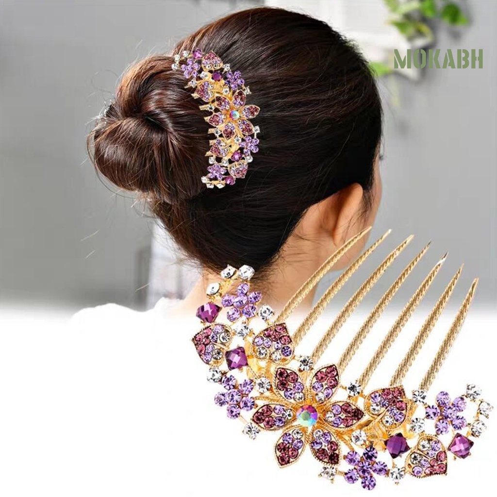 Lược Cài Tóc 7 Răng Đính Đá Nhiều Màu Sắc Chống Trượt Phong Cách Hàn Quốc