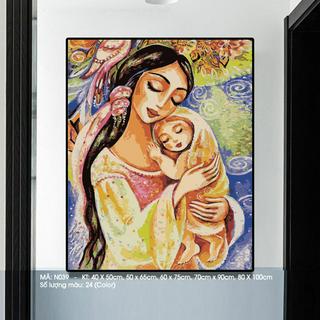 Tranh sơn dầu số hóa tự tô mẹ ôm con N039 - Tặng kèm cọ , màu , khung , Paint by numbers DIY - ToastedART