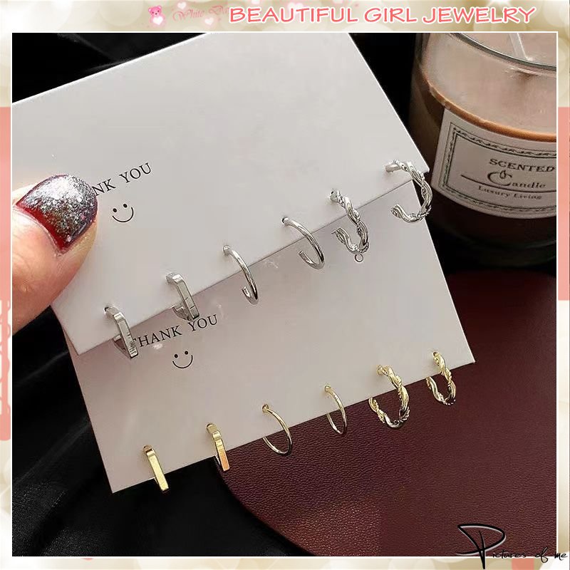Bộ 3 đôi khuyên tai tròn mạ vàng/bạc thời trang cho nữ