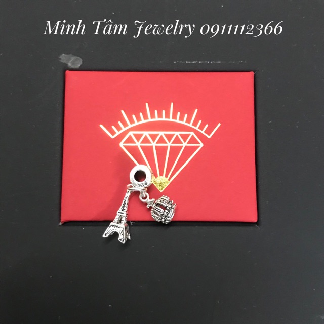 Charm rơi vương miện, tháp effel bạc S925