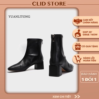 Bốt da nữ cao cấp chính hãng YLT Boot nữ cao cổ khóa sau mũi vuông đế 6 phân Clidstore