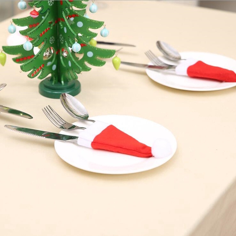 5pcs Merry Christmas Christmas Small Hat Party Dinner Knife and Fork Set Pocket Cover Home Decor