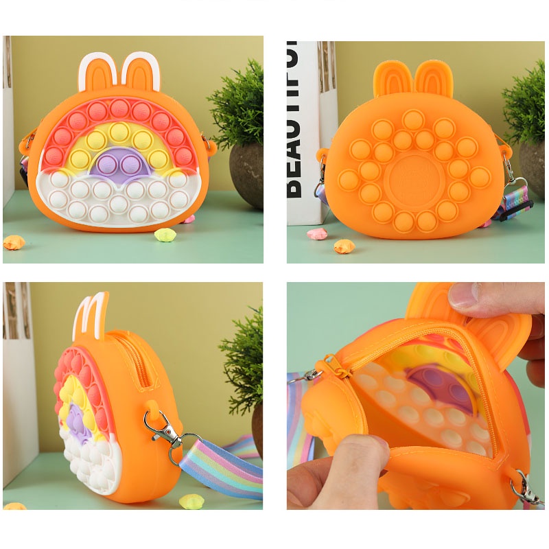 Pop It Túi Đeo Chéo Vai Hình Thỏ Màu Cầu Vồng Đồ Chơi Giảm Căng Thẳng Cho Bé Gái