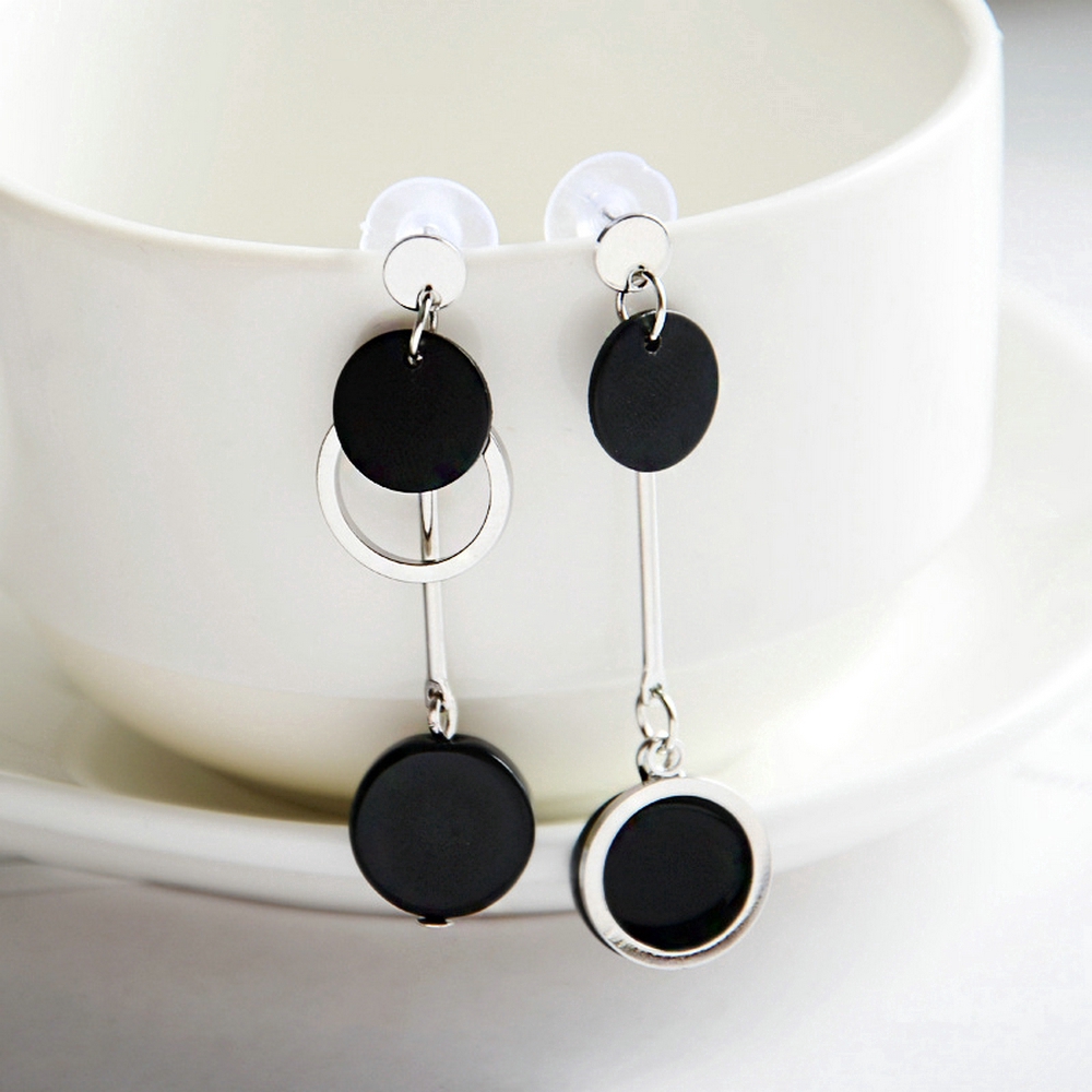 Hoa tai dạng dài hình tròn không đối xứng thời trang cho nữ