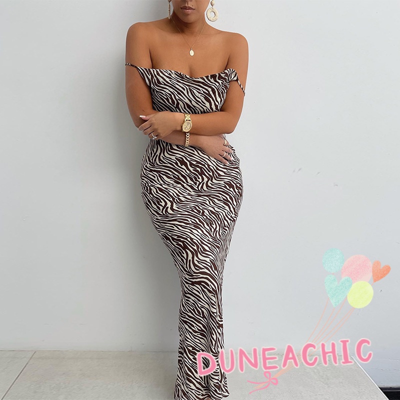 DUNEA Đầm Hai Dây Hở Lưng In Họa Tiết Ngựa Vằn Gợi Cảm Cho Nữ