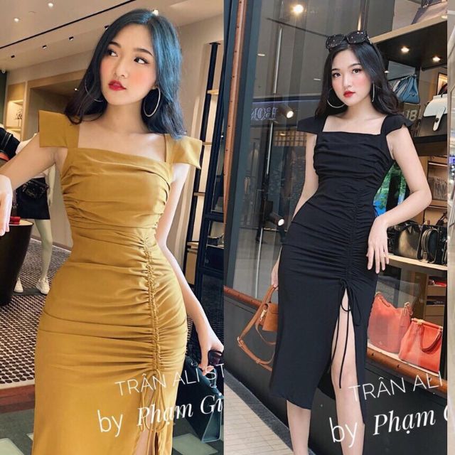 Đầm  dây  rút nhún  ngực