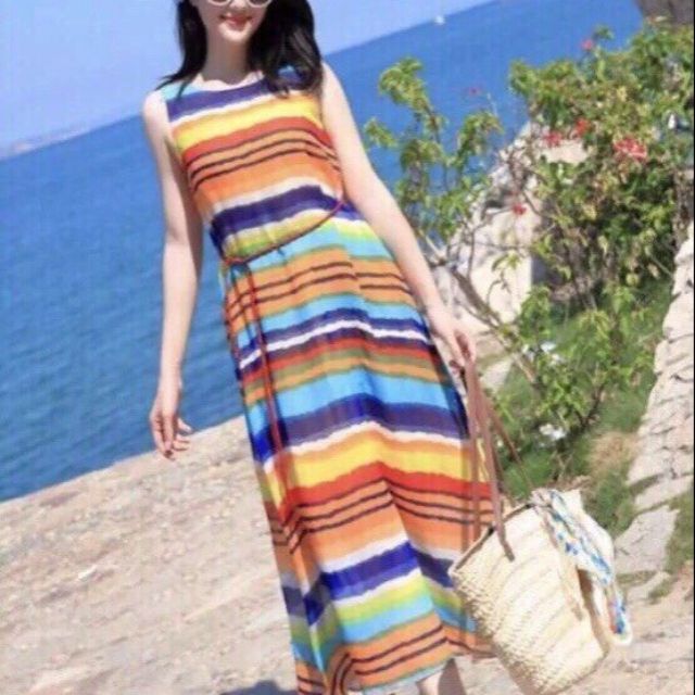 Đầm maxi cầu vồng 7 sắc