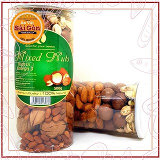 Mix Nuts 6 loại hạt (Óc chó, hạnh nhân, Thông Mỹ, macca, Hồ Đào, hạt dẻ cười)-Hộp 500gr