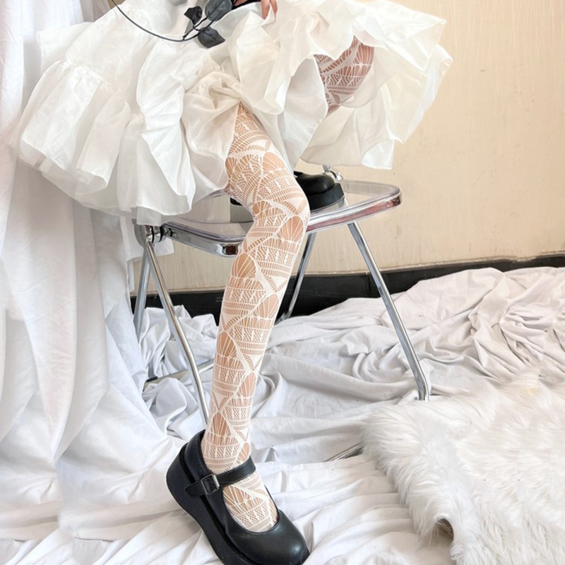 XIXI Quần Tất Lưới Họa Tiết Hình Học Phong Cách Gothic Thời Trang