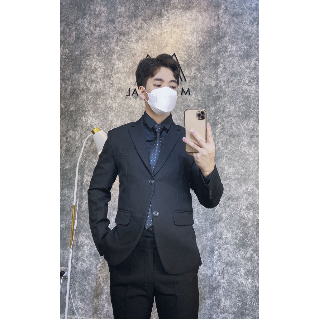 Vest nam Ấu, Áo Blazer Hàn Quốc 2 Màu xám/đen kiểu 2 nút hàng 2 lớp chất liệu dày dặn