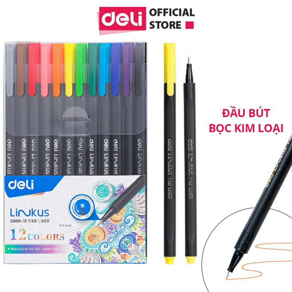 Bút đi nét liner Deli - Ngòi bọc kim loại 0.45mm - Mực có thể rửa được
