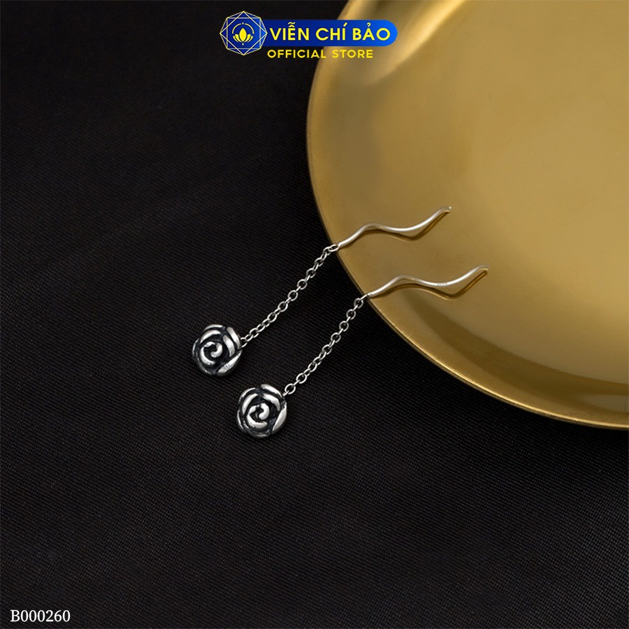 Bông tai bạc nữ Black Rose chất liệu bạc 925 thời trang phụ kiện trang sức Viễn Chí Bảo B000260